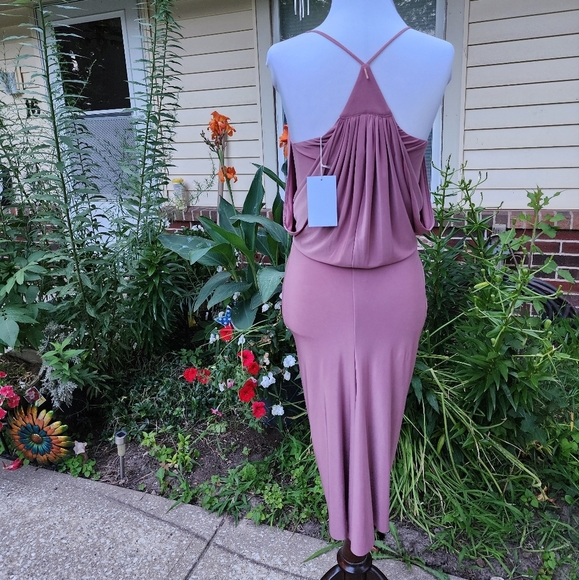 Misa Los Angeles Domino Midi Twist Knot Tie Dress Luxury Dusty Plum Pink Celeb - Picture 5 of 11